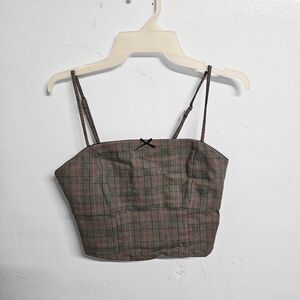 Plaid Crop Top with Spaghetti Straps And Skirt Full Set